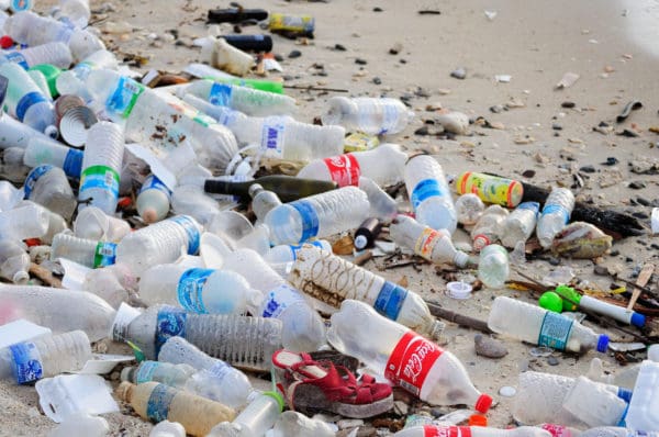 Plastic debris on the beach