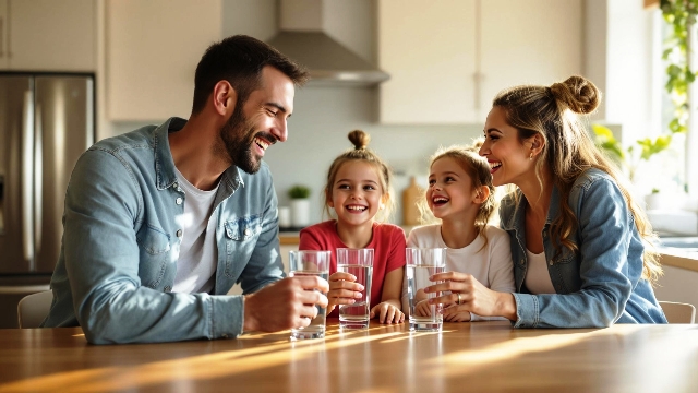 Happy Family Enjoying cup of water