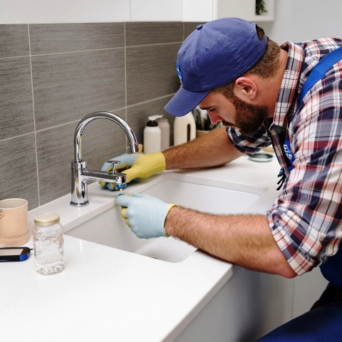 Photo of a plumber repairing a plumbing system