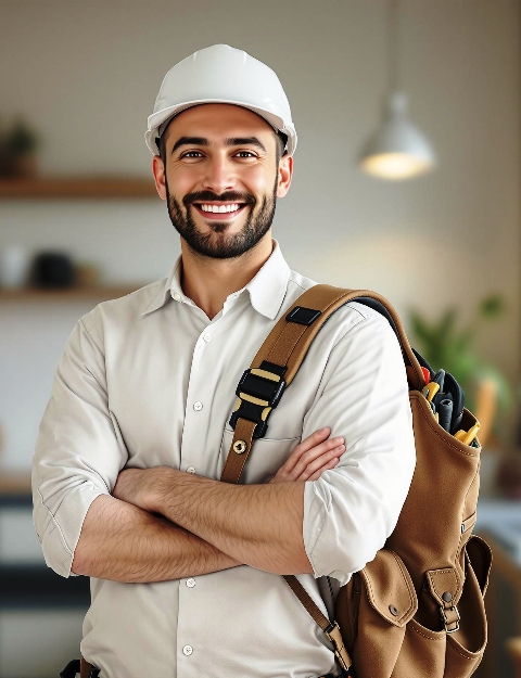 Plumber looking into camera home page