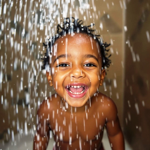 Image of a happy child enjoying a shower