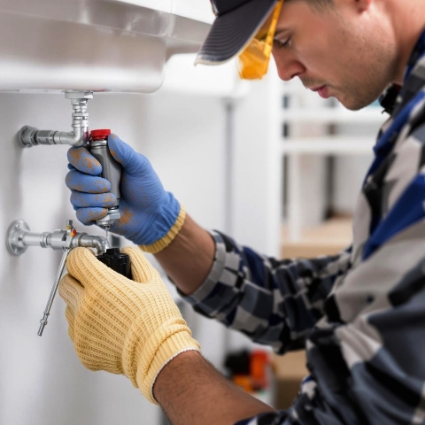Handyman fixing water softener
