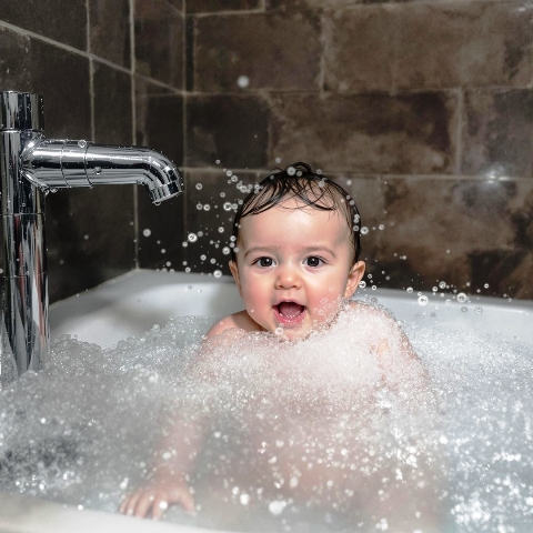 Child in treated water