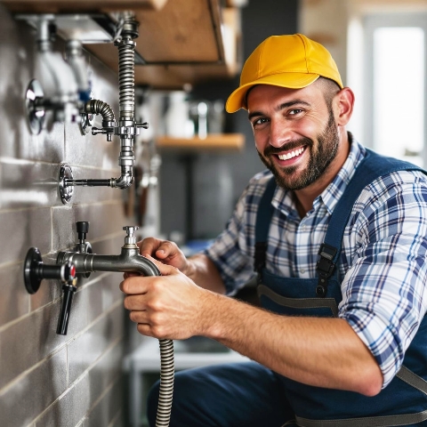 Image of a happy plumber