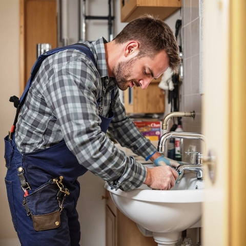 An image of a Plumber repairing a sink