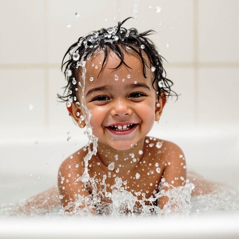 An image of a baby enjoying a shower pf clean soft water