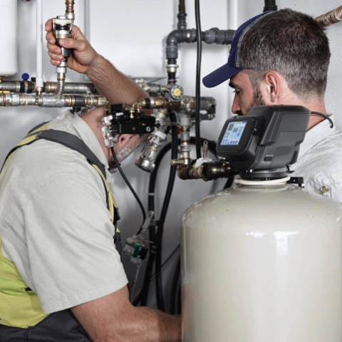 Image of water softener expertise working on a water softener